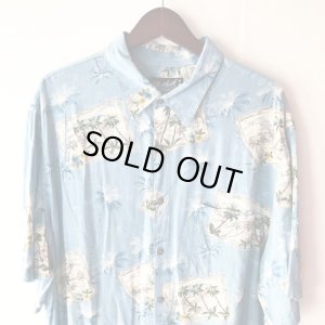 画像1: Pattern Shirt / light blue leaf / size: 2XL