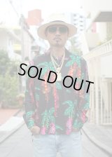 【Ryukyu Pride Wear】Open Collar Long Sleeve Shirt -サガリバナ- (Black)