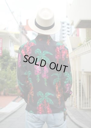 画像2: 【Ryukyu Pride Wear】Open Collar Long Sleeve Shirt -サガリバナ- (Black)