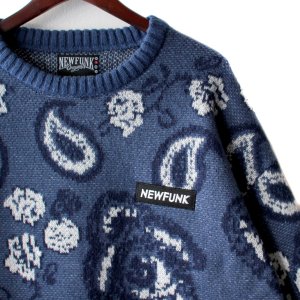 画像2: 【NEWFUNK】PAISLEY CREW NECK KNIT (Navy Blue)