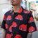 画像1: 【Ryukyu Pride Wear】Open Collar Shirt -花笠- (Black) (1)