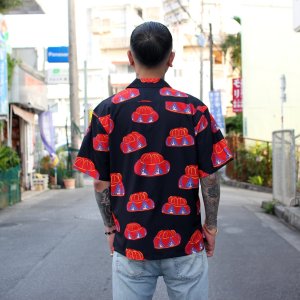 画像3: 【Ryukyu Pride Wear】Open Collar Shirt -花笠- (Black)