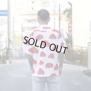 画像2: 【Ryukyu Pride Wear】Open Collar Shirt -花笠- (White/Red)