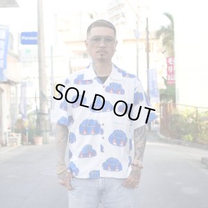 画像4: 【Ryukyu Pride Wear】Open Collar Shirt -花笠- (White/Blue)