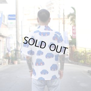 画像2: 【Ryukyu Pride Wear】Open Collar Shirt -花笠- (White/Blue)