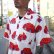 画像1: 【Ryukyu Pride Wear】Open Collar Shirt -花笠- (White/Red) (1)