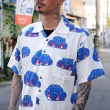 【Ryukyu Pride Wear】Open Collar Shirt -花笠- (White/Blue)