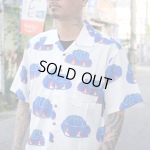 画像3: 【Ryukyu Pride Wear】Open Collar Shirt -花笠- (White/Blue)