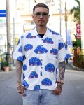 【Ryukyu Pride Wear】Open Collar Shirt -花笠- (White/Blue)