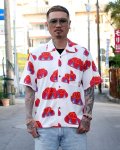 【Ryukyu Pride Wear】Open Collar Shirt -花笠- (White/Red)