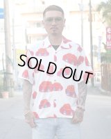 【Ryukyu Pride Wear】Open Collar Shirt -花笠- (White/Red)