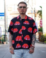 【Ryukyu Pride Wear】Open Collar Shirt -花笠- (Black)