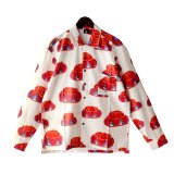 【Ryukyu Pride Wear】Open Collar Long Sleeve Shirt -花笠- (White)