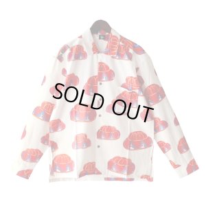 画像1: 【Ryukyu Pride Wear】Open Collar Long Sleeve Shirt -花笠- (White)