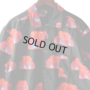 画像2: 【Ryukyu Pride Wear】Open Collar Long Sleeve Shirt -花笠- (Black)