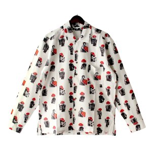 画像1: 【Ryukyu Pride Wear】Open Collar Long Sleeve Shirt -舞踊- (White)