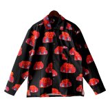 【Ryukyu Pride Wear】Open Collar Long Sleeve Shirt -花笠- (Black)