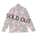 【Ryukyu Pride Wear】Open Collar Long Sleeve Shirt -花笠- (Black)