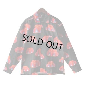 画像1: 【Ryukyu Pride Wear】Open Collar Long Sleeve Shirt -花笠- (Black)
