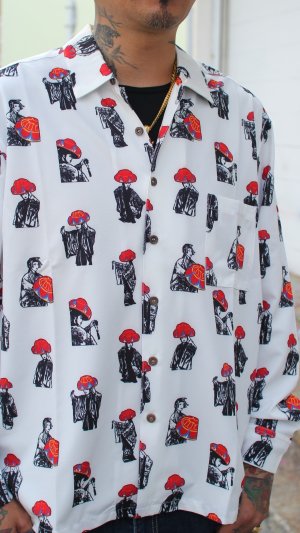 画像4: 【Ryukyu Pride Wear】Open Collar Long Sleeve Shirt -舞踊- (White)