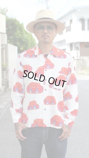 画像3: 【Ryukyu Pride Wear】Open Collar Long Sleeve Shirt -花笠- (White)