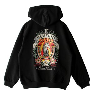 画像1: 【NEWFUNK】HORSE SHOE ZIP HOODIE / STORE 16th.Anniversary Design (Black)
