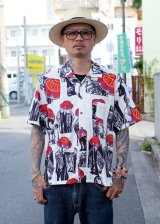 【Ryukyu Pride Wear】Open Collar Shirt -花笠- (White)