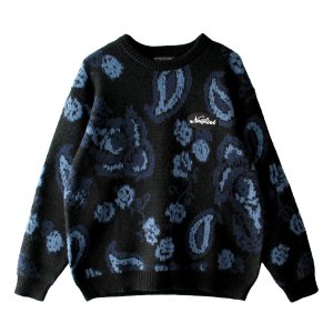 画像1: 【NEWFUNK】PAISLEY CREW NECK KNIT (Black)