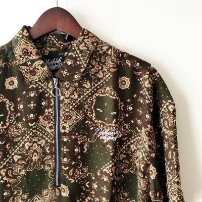 画像1: 【NEWFUNK】PAISLEY HALF ZIP SHIRT (GREEN)