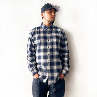 画像3: 【NEWFUNK】PAISLEY LINE OVERCHECK SHIRT (NAVY)