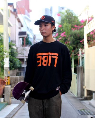 画像1: 【LIBE BRAND × NEWFUNK】UPSIDEDOWN BIG LOGO LONG SLEEVE SHIRT (Bk/Orange)