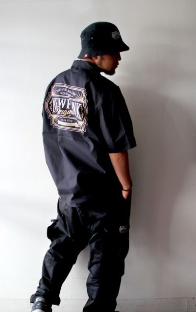 画像1: 【NEWFUNK】AMKZTAG OPEN COLLAR SHIRT (Black)