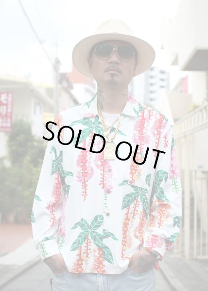 画像1: 受注発送【Ryukyu Pride Wear】Open Collar Long Sleeve Shirt -サガリバナ- (White) (1)