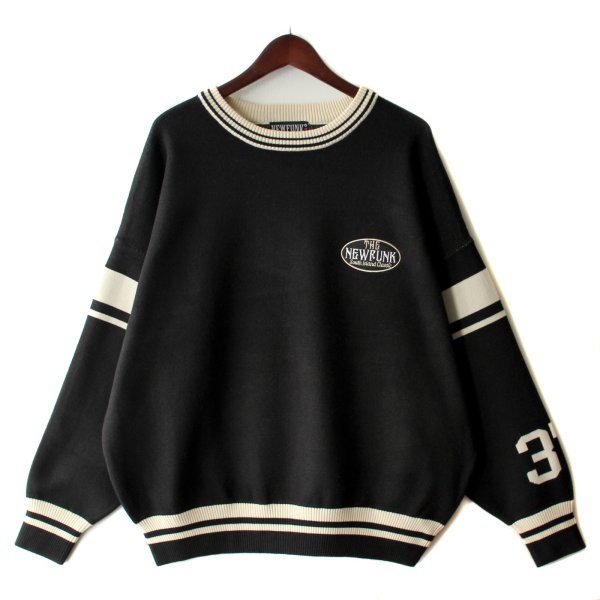 画像1: 【NEWFUNK】LINE CREW NECK KNIT (Black) (1)