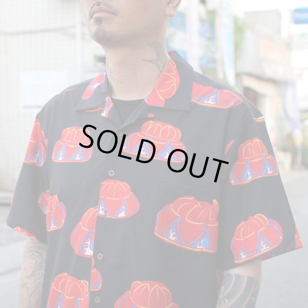 画像3: 【Ryukyu Pride Wear】Open Collar Shirt -花笠- (Black) (3)