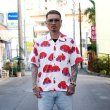 画像4: 【Ryukyu Pride Wear】Open Collar Shirt -花笠- (White/Red) (4)