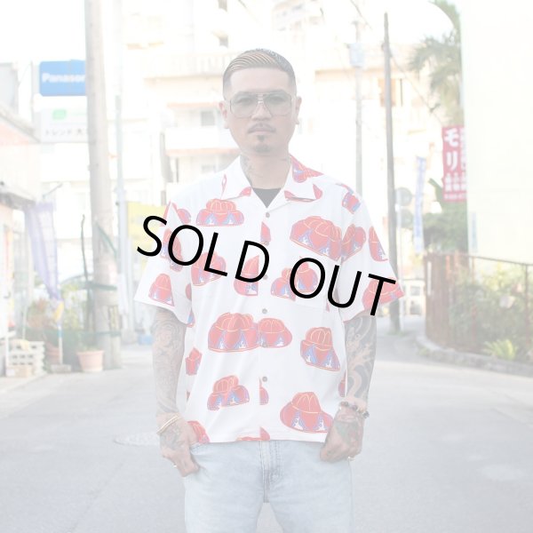 画像4: 【Ryukyu Pride Wear】Open Collar Shirt -花笠- (White/Red) (4)