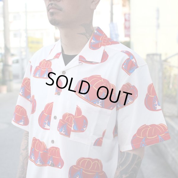画像3: 【Ryukyu Pride Wear】Open Collar Shirt -花笠- (White/Red) (3)