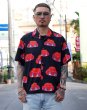 画像1: 【Ryukyu Pride Wear】Open Collar Shirt -花笠- (Black) (1)