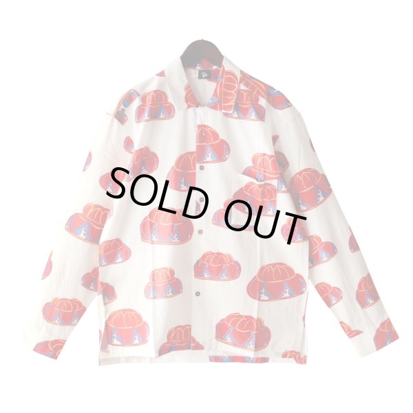 画像1: 【Ryukyu Pride Wear】Open Collar Long Sleeve Shirt -花笠- (White) (1)