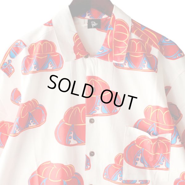 画像2: 【Ryukyu Pride Wear】Open Collar Long Sleeve Shirt -花笠- (White) (2)