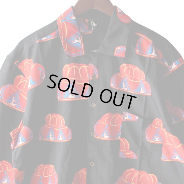画像2: 【Ryukyu Pride Wear】Open Collar Long Sleeve Shirt -花笠- (Black) (2)