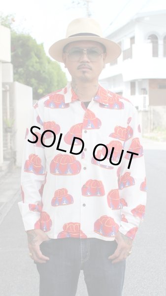 画像3: 【Ryukyu Pride Wear】Open Collar Long Sleeve Shirt -花笠- (White) (3)