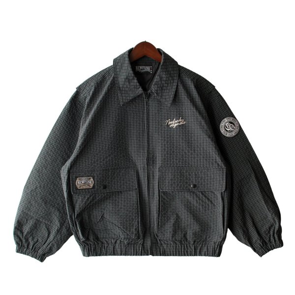 画像1: 【NEWFUNK】BLOCK CHECK NYLON JACKET (Charcoal) (1)