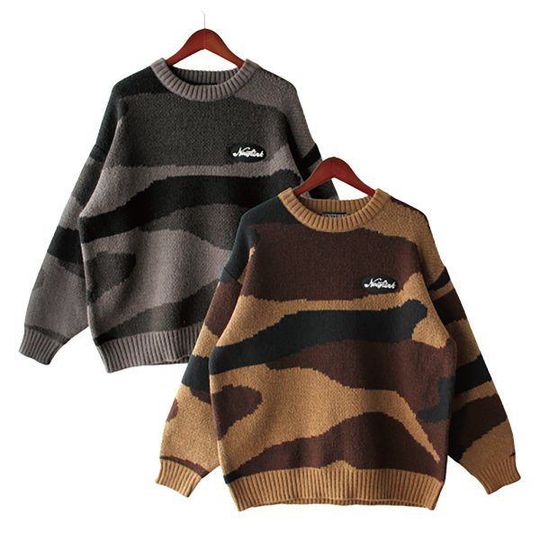 画像5: 【NEWFUNK】CAMO CREW NECK KNIT (Black) (5)