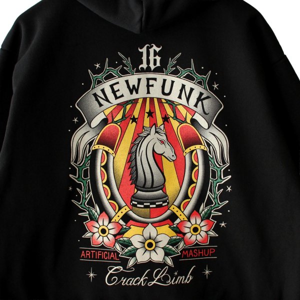 画像4: 【NEWFUNK】HORSE SHOE ZIP HOODIE / STORE 16th.Anniversary Design (Black) (4)