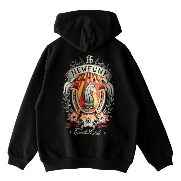 画像1: 【NEWFUNK】HORSE SHOE ZIP HOODIE / STORE 16th.Anniversary Design (Black) (1)