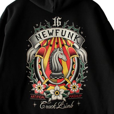 画像2: 【NEWFUNK】HORSE SHOE ZIP HOODIE / STORE 16th.Anniversary Design (Black)