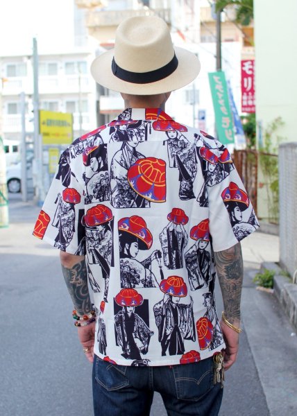 画像2: 【Ryukyu Pride Wear】Open Collar Shirt -花笠- (White) (2)